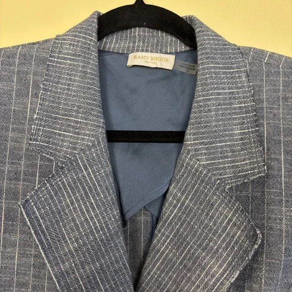 RAMY BROOK Womens Lilianna Double Breasted Striped‎ Blazer Size 0 Pinstripe Blue